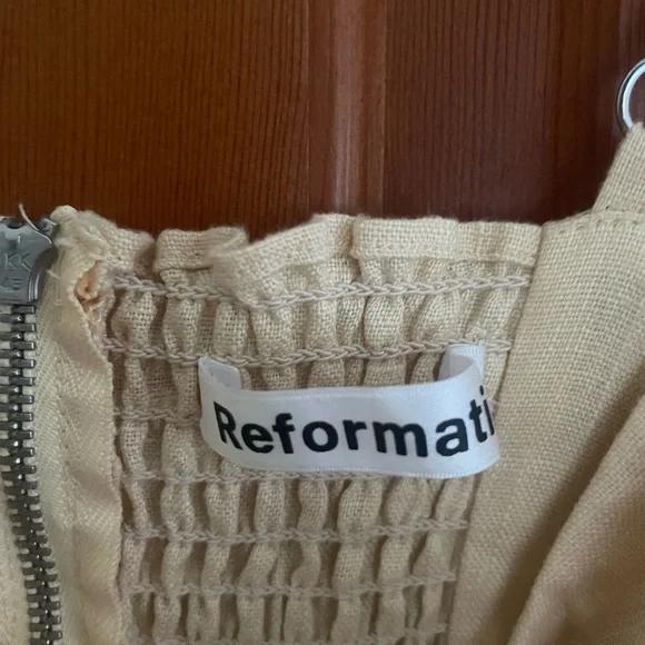 Reformation Cale Linen Midi Dress in Parmesan Size 2 - Picture 5 of 6